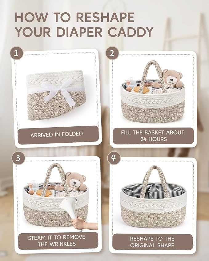 Maliton Extra Large Diaper Caddy Organizer, Cotton Rope Nursery Basket - Image 8