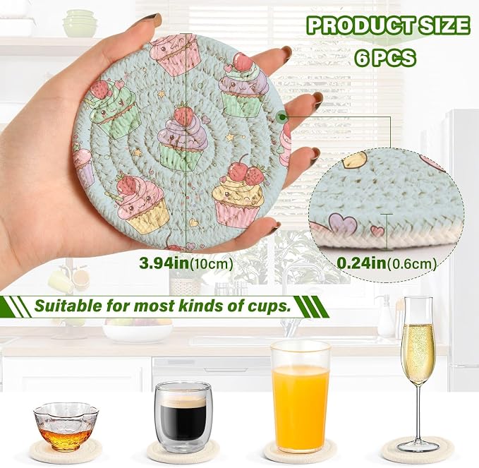 Kawaii Cupcakes Coasters Set of 6 - Image 3