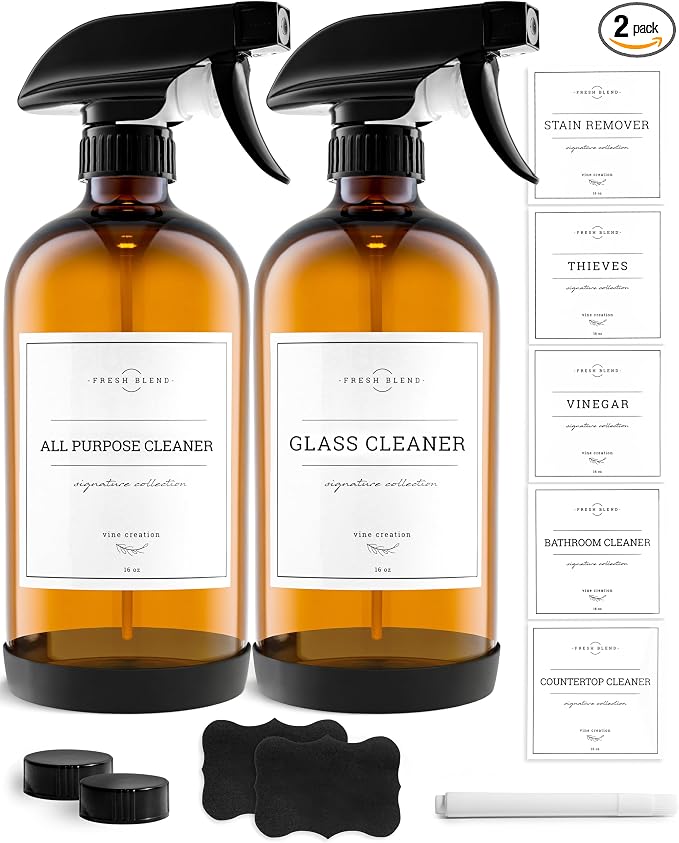 Vine Creations Amber Glass Spray Bottles, 2 Pack Glass Refillable Bottles by VineCreations