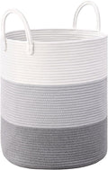 Laundry Hamper for Organizing, 52L Tall Laundry Baskets, Cotton Rope Woven by Degeyoyo