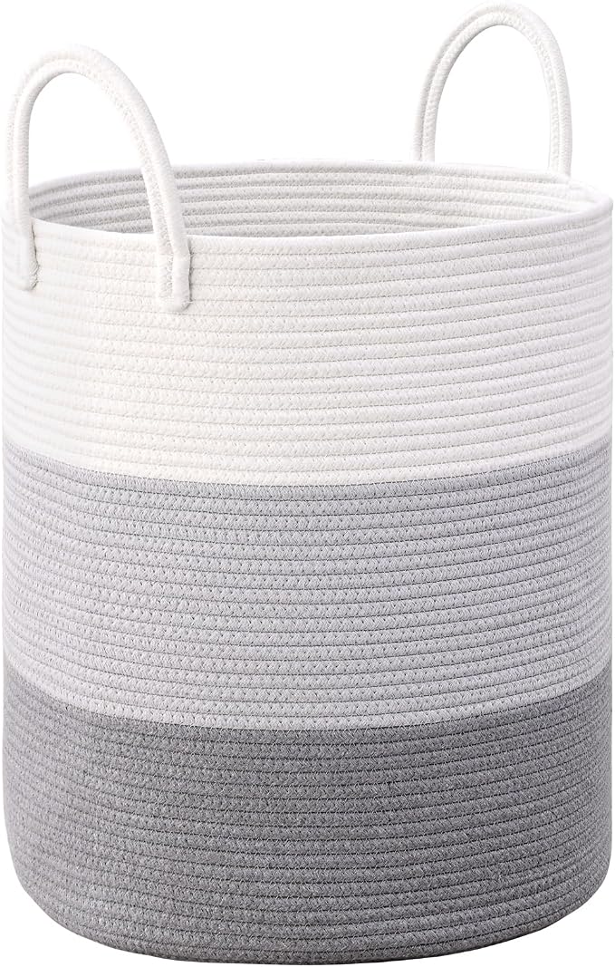 Laundry Hamper for Organizing, 52L Tall Laundry Baskets, Cotton Rope Woven by Degeyoyo
