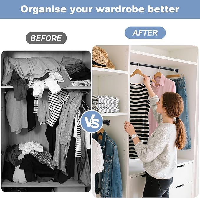 Closet Rods For Hanging Clothes, 17-39 Inches Stepless Spring Adjustable Closet - Image 5
