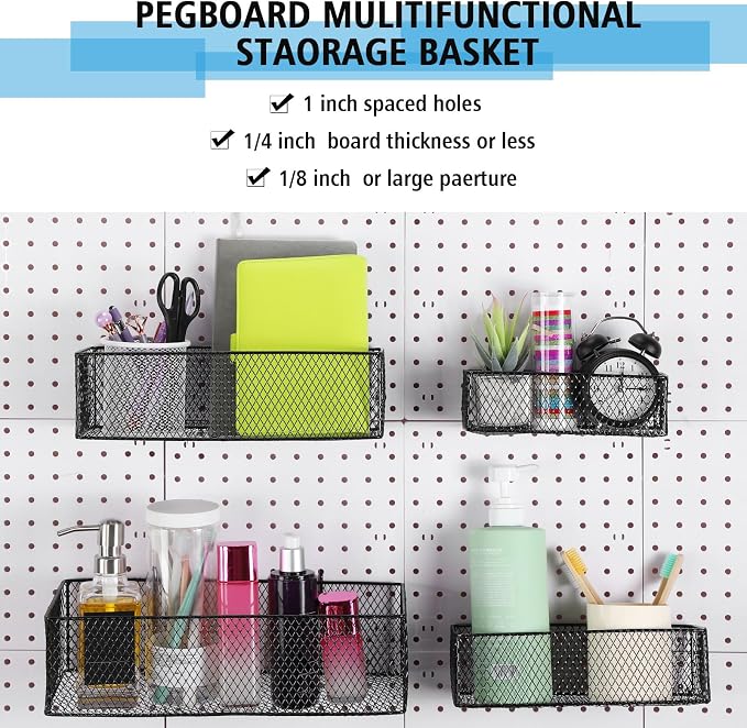 Norme 4 Pack Pegboard Baskets Set 4 Size Metal Wall Organizer Square Style Wire - Image 2