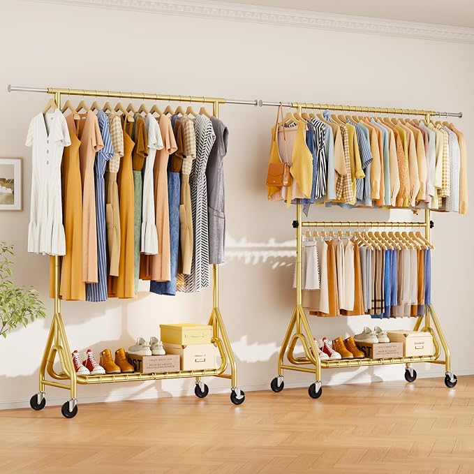 Heavy Duty Clothes Rack for Hanging Clothes, Double Rods Clothing Rack - Image 8