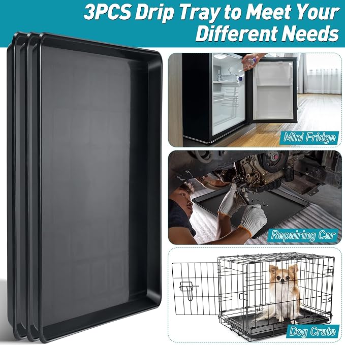 3 Pcs 22'' x 21'' Large Oil Drip Tray, Mini Fridge Drip Pan, Portable Under - Image 6