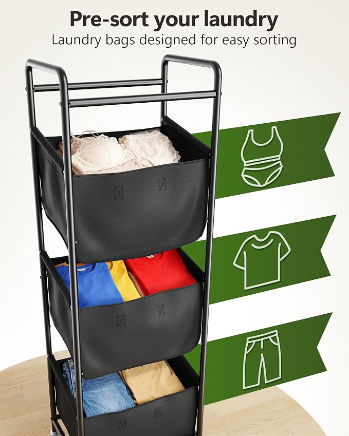 Moforoco Vertical Laundry Sorter 3 Section - Image 2