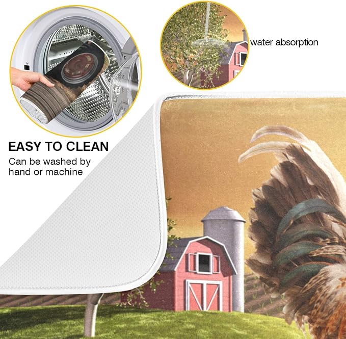 Morning Farm Crowing Rooster 16 x 18 Inches Absorbent Dish Drying Mat - Image 5