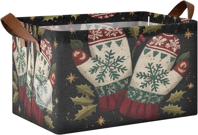 Christmas Gloves Holly Black Pattern Storage Bins - Image 2