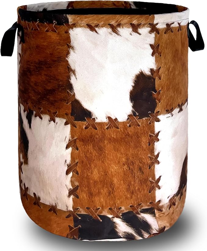 Retro Cows Print Laundry Basket Cow Cowhide Brown Funny Laundry Hamper Foldable by SELIONLIKN