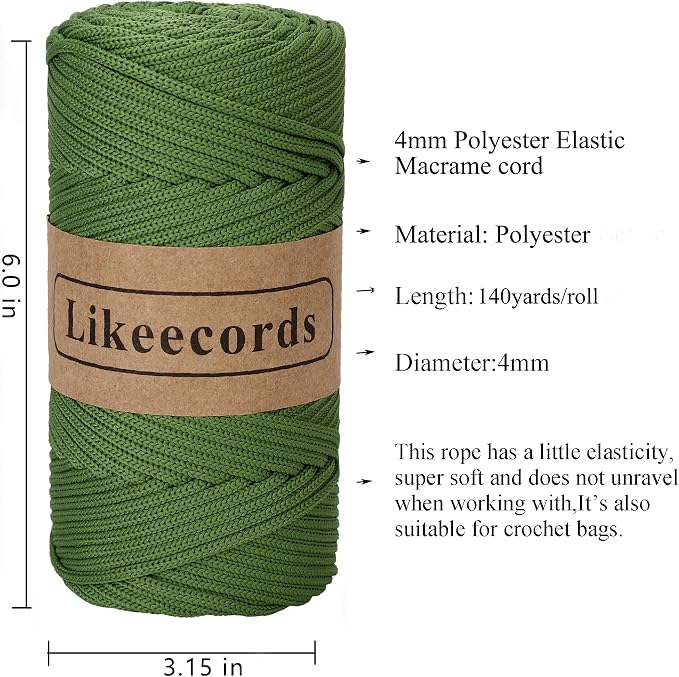 4mm Polyester Braided Macrame Cord 140Yards /426Feet, Elastic Yarn - Image 2