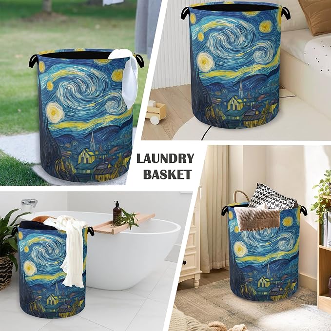 Starry Night Moon Laundry Basket, Village Oxford Cloth Laundry Hamper - Image 4