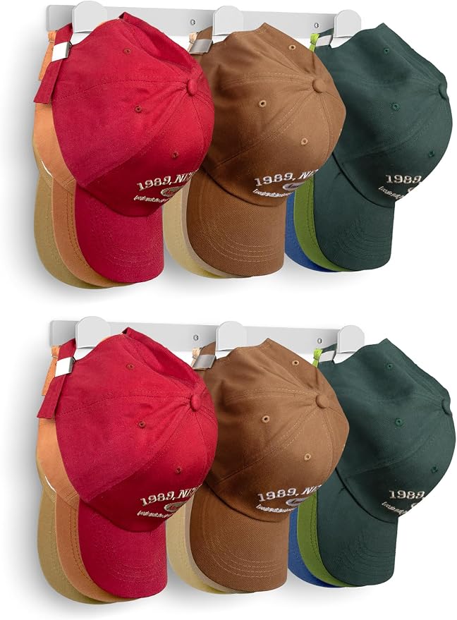 KIMBORA 2 Packs Hat Rack for Wall, Hat Organizer for Baseball Caps, 3 Mounting by KIMBORA