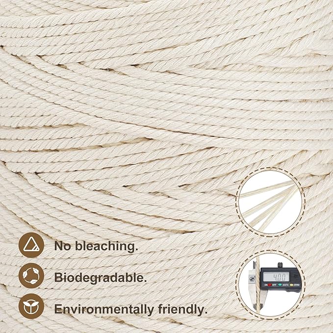 Macrame Cord 4mm x 328yd | 100% Natural Cotton Macrame Rope | 4 Strand Twisted - Image 3
