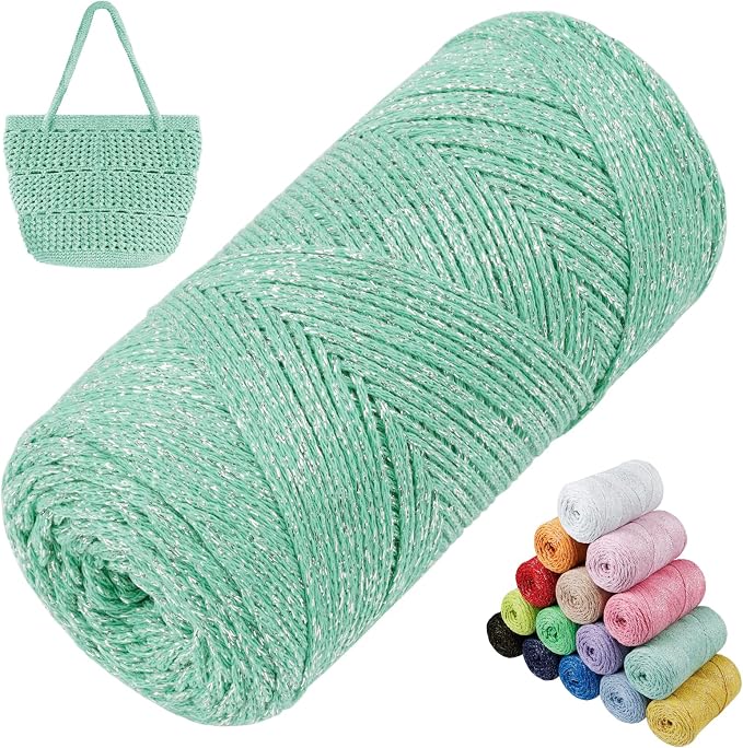 Sparkle Macrame Cord 1.5mm x 306 Yards Cotton Glitter Yarn by LEREATI