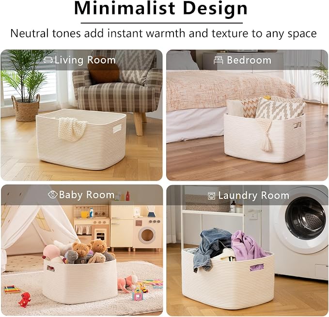 OIAHOMY XXLarge Rectangle Blanket Basket-96L, Cotton Woven Basket - Image 6