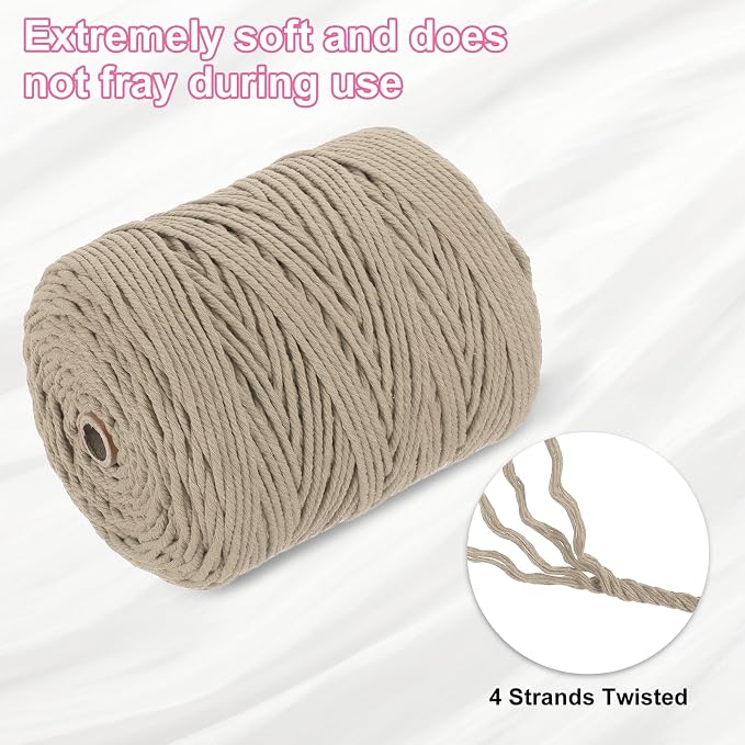 HARFINGTON Natural Macrame Cord 3mm x 328 Yards 4 Strand Twisted Cotton Macrame - Image 3