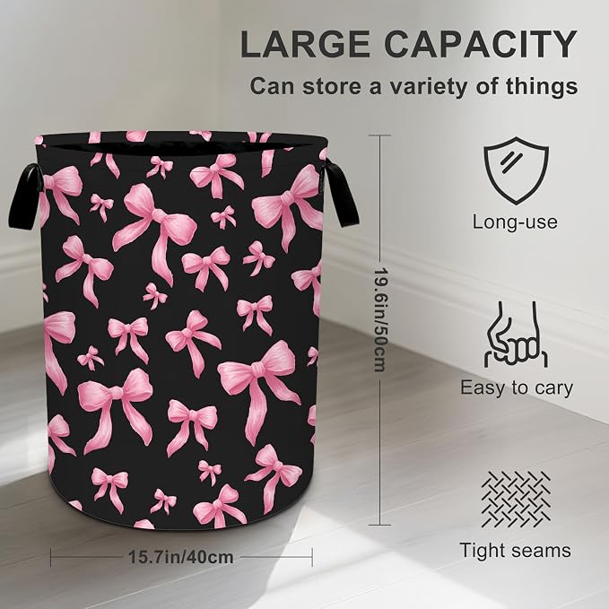 Bow Laundry Basket Storage Bin Foldable Laundry Hamper Clothes Storage Bucket - Image 4