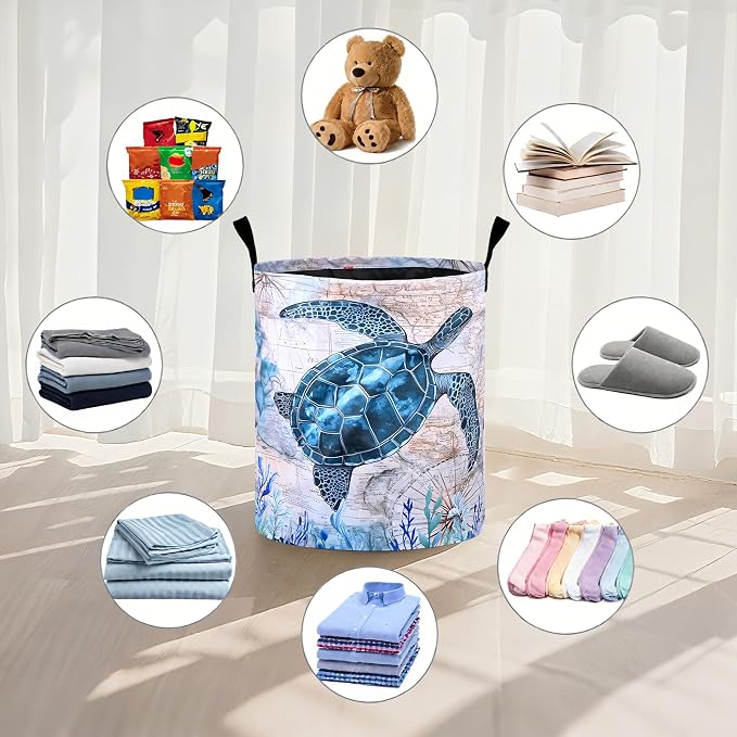 Sea Turtle Laundry Basket Foldable Oxford Cloth Tote Bag Laundry Hamper Clothes - Image 4