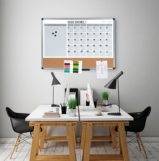MasterVision Magnetic Dry Erase Monthly Calendar Planner Push Pin Corkboard - Image 7