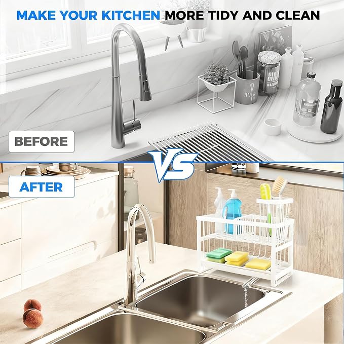 2-Tier Sponge Holder for Kitchen Sink, Self-Drain Caddy - Image 5