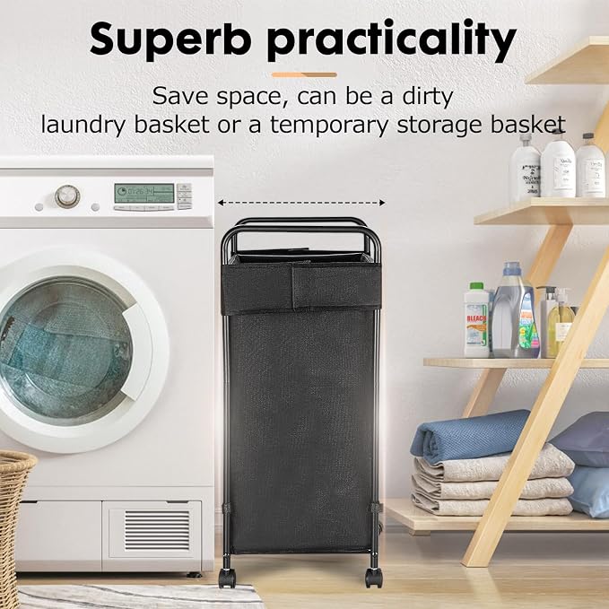 90L Laundry Hamper with Wheels, Rolling Laundry Sorter cart with Metal Frame - Image 7
