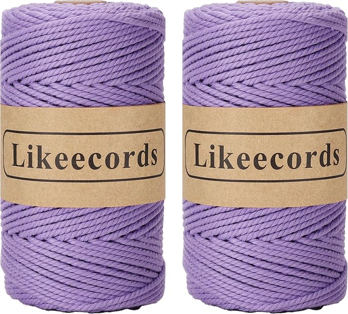 2 Rolls of Cotton Macrame Cord, 3mm x 100m, 3 Strand Twisted, Macrame Rope by Likeecords