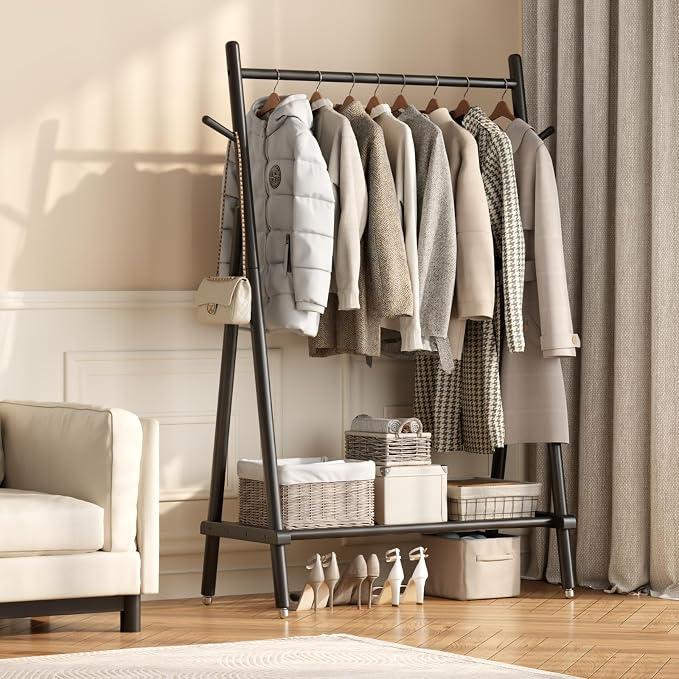 Solid Wood Clothing Rack, Rolling Clothes Rack - Image 9