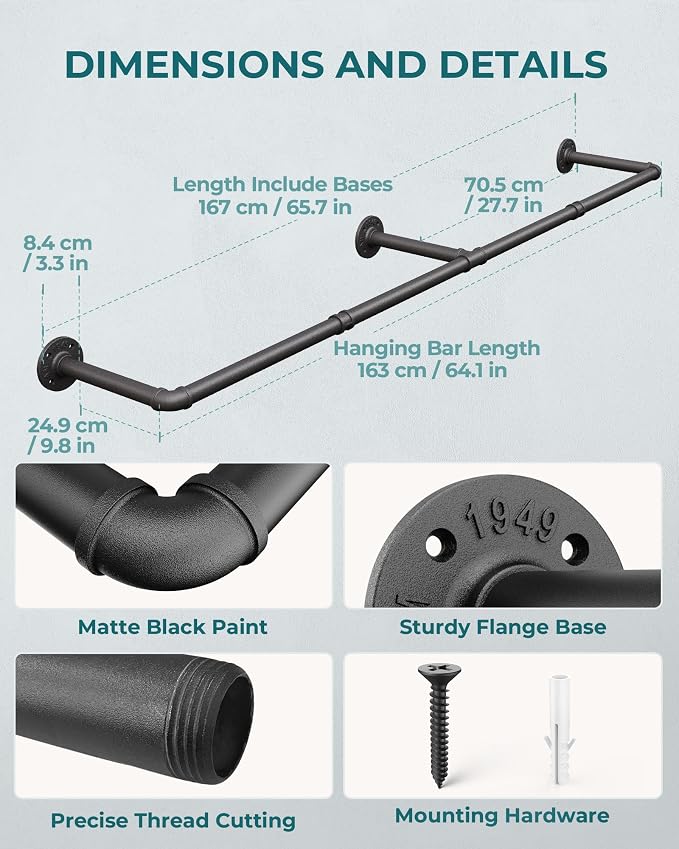 OROPY Clothes Rack, 65.7" Industrial Pipe Clothing Rack 2 Pack - Image 4