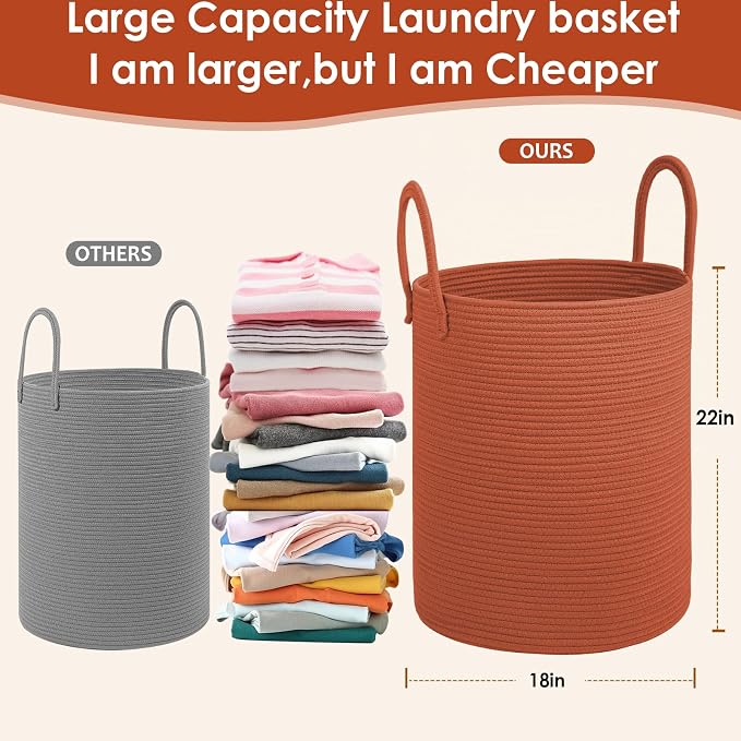 Cotton Rope Laundry Basket, Large Capacity Storage Bin - Image 2