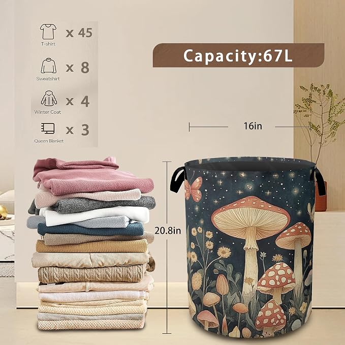 Fantasy Mushroom Laundry Basket, Butterfly Stars Collapsible Laundry Baskets - Image 3