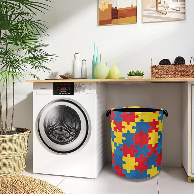 Colorful Puzzle Laundry Basket, Foldable - Image 8