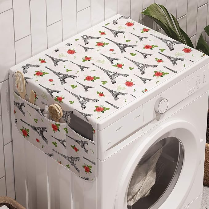 Ambesonne Eiffel Tower Washing Machine Organizer, Repetitive Romantic Pattern by Ambesonne