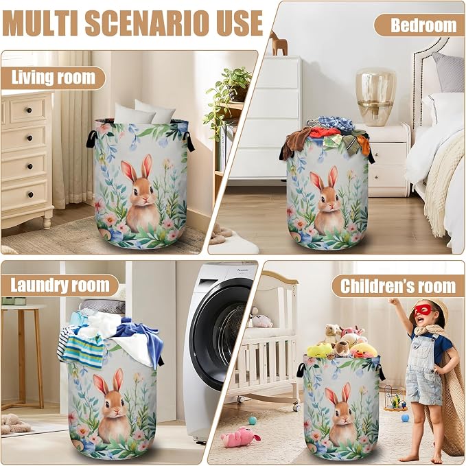 Easter Bunny Laundry Basket, Foldable Rabbit Flower Laundry Hamper Tote Bag - Image 7