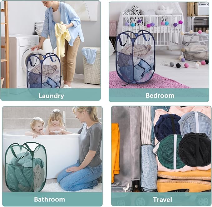 4 Pcs Foldable Mesh Popup Laundry Hamper, Handy Laundry Basket - Image 6
