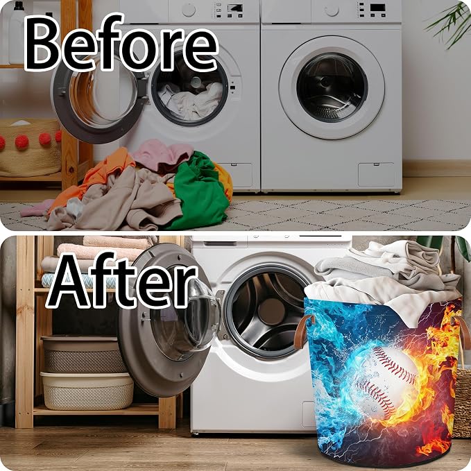 Baseball Fire Laundry Hamper Waterproof Collapsible Basket - Image 5