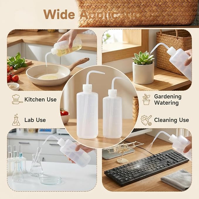 2Pcs 500ml/17.6oz White Translucent Plastic Graduated Squeeze Washing Bottles - Image 4