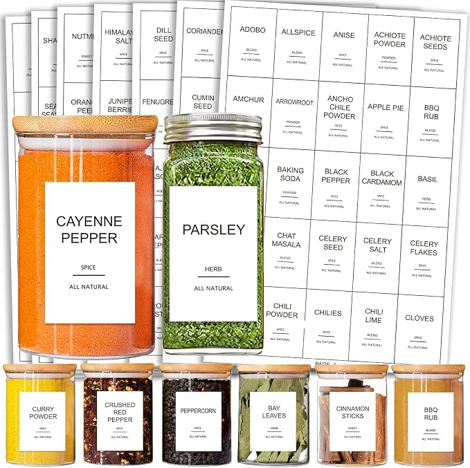191 Spice Jar Labels Preprinted Minimalist Stickers by GPOVVIMX