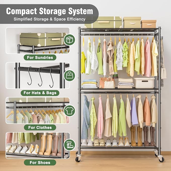 Rolling Clothes Rack for Hanging Clothes, 47.2"x 11.8"x 79" Large Capacity - Image 6