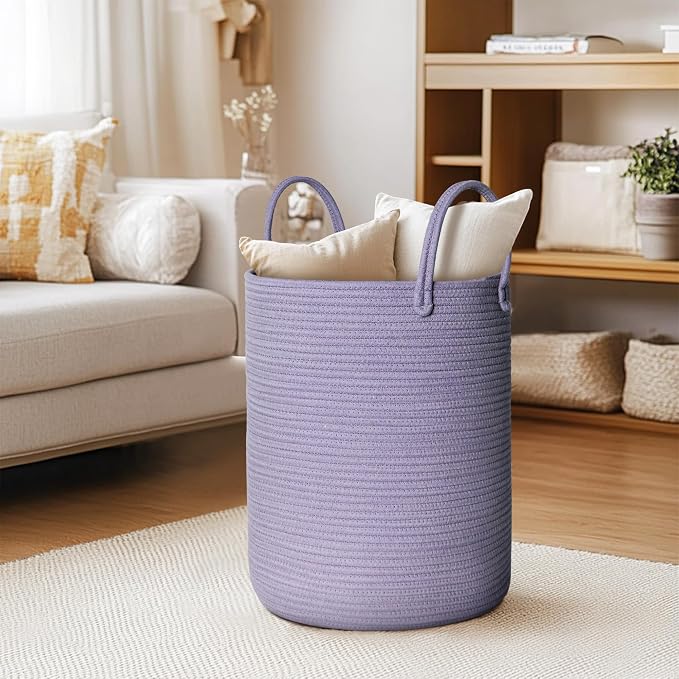 Purple Woven Laundry Basket, Decorative Baby Nursery Clothes Hamper - Image 7