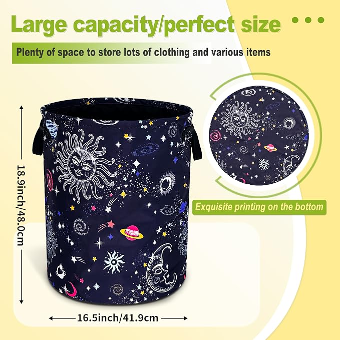 Sun Moon Galaxy Laundry Basket Funny Cosmic Foldable Waterproof Oxford Cloth - Image 4