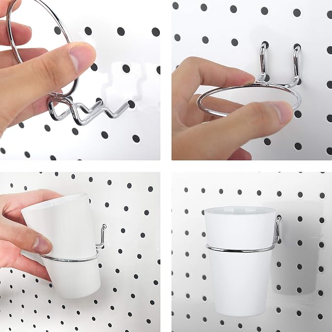 6 Sets Pegboard Hooks with Pegboard Cups, Ring Style Pegboard Bins with Rings - Image 4