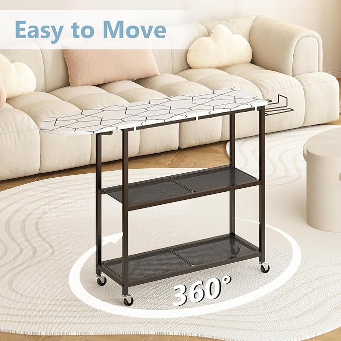GILLAS Ironing Board with 2 Tier Storage Basket, Movable Ironing Board Full Size - Image 4