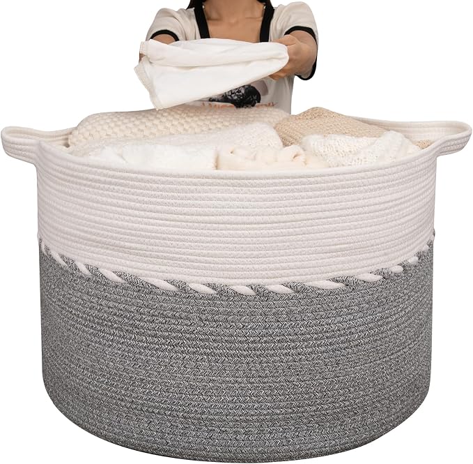 OIAHOMY 125L Extra Large Blanket Basket, Jumbo Laundry Hamper, Cotton Rope - Image 8