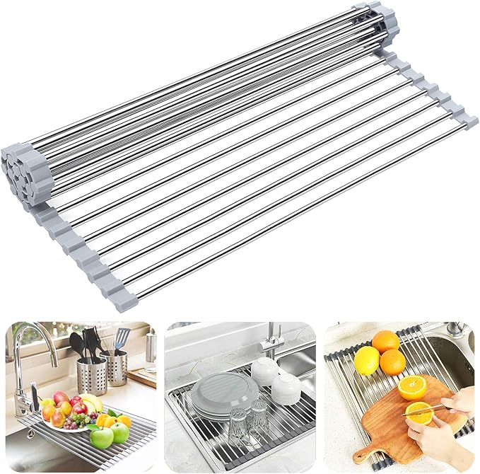Over the Sink Dish Drying Rack, Searik Roll up Sink Dish Drainer Rack Foldable by Searik