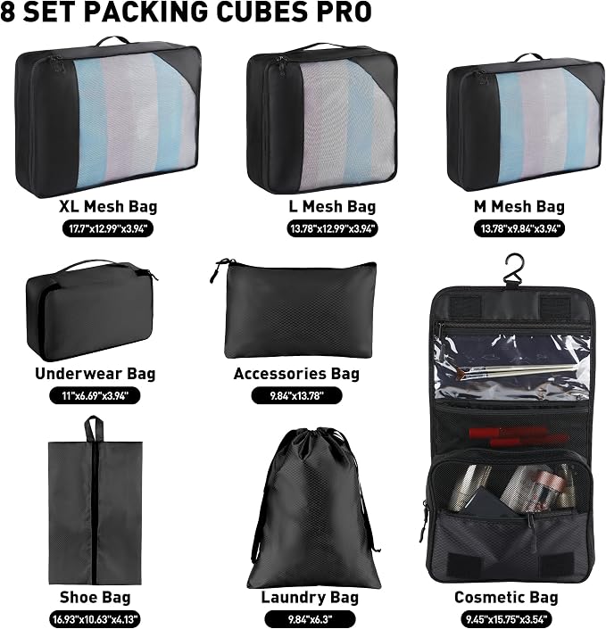 8-Piece Packing Cubes for Travel, Mesh Luggage Organizers - Image 2