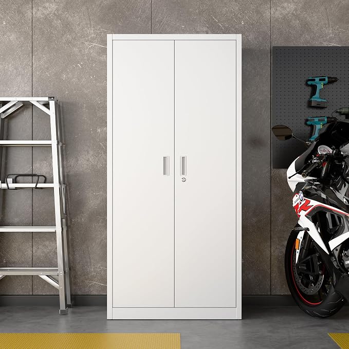 Metal Garage Cabinet with Pegboard and Hooks, Metal Tool Storage Cabinet with 2 - Image 2