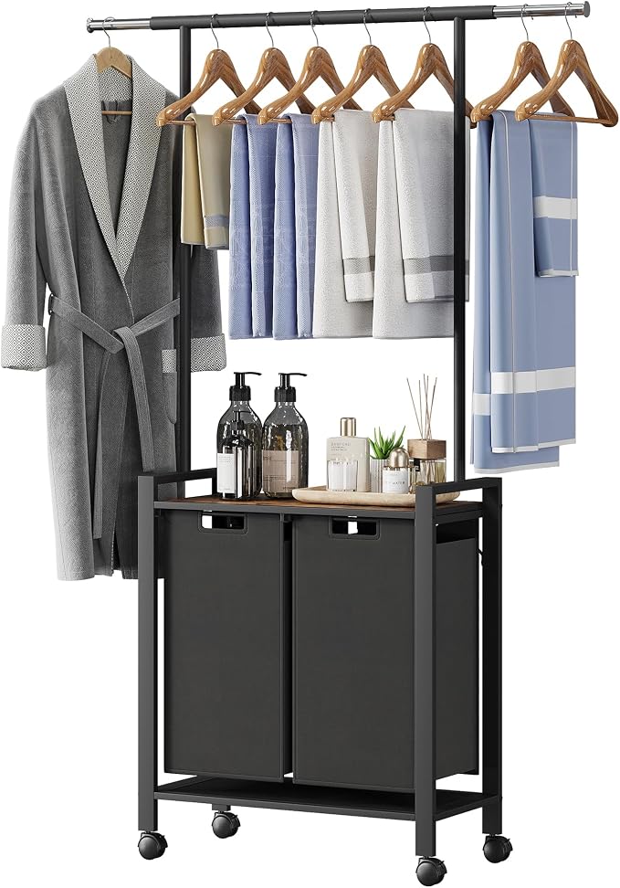 Laundry Sorter Cart With Hanging Clothes Rack, Removable Drying Rack, Laundry - Image 8
