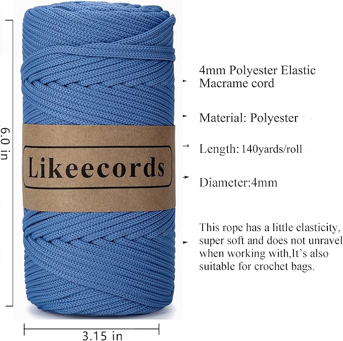 4mm Polyester Braided Macrame Cord 140Yards /426Feet, Elastic Yarn - Image 2