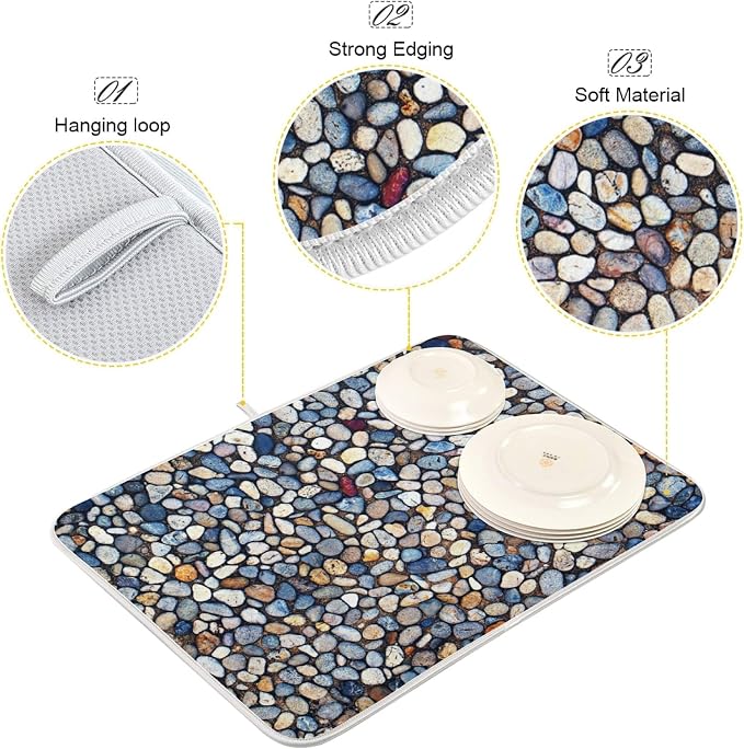 Colorful Stone Texture Dish Drying Mats 18 x 24 Inch Super Absorbent Microfiber - Image 4