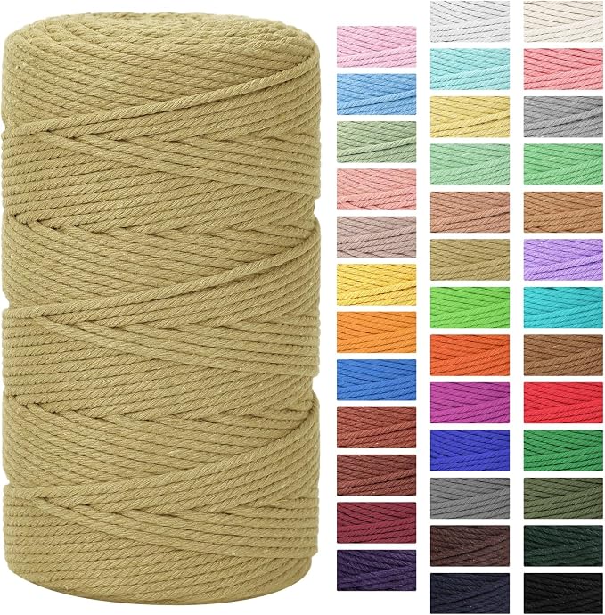 Macrame Cord 3mm x 164yd | 100% Natural Cotton Macrame Rope | 4 Strand Twisted by MacraBoho